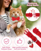Cat Collar Breakaway with Bells, Soft Cotton Pink Cat Bowtie Collar - Image 4