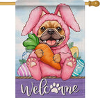 Artofy Welcome Easter Bunny Dog Large Decorative House Flag, French Bulldog by Artofy