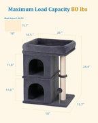 24in Cat Tree Tower with Scratching Post, 19 * 16.5in Window Perch Bed - Image 4