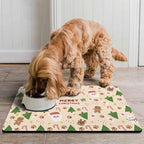 Christmas Dog Food & Water Mat, Paw Prints Santa Claus Snowman Xmas Pet Feeding - Image 4