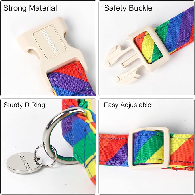 DOGWONG Cotton Dog Collar, Rainbow Dog Collar Durable Soft Natural Fabric Pet - Image 3