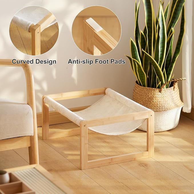 Large Cat Hammock Bed, Bamboo Wood Elevated Pet Hammock - Image 8