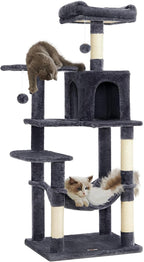 Feandrea Cat Tree, 55.1-Inch Cat Tower, Plush Multi-Level Condo by FeandreabySONGMICSHOME
