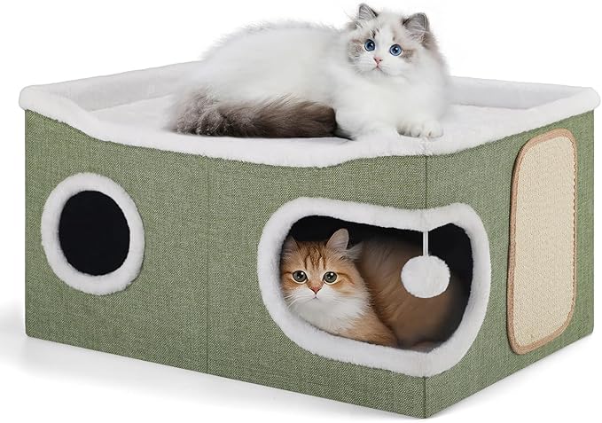 Cat Beds for Indoor Cats, Extra Wide Cat Cube House for Multi Cats, Foldable by Shikha