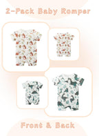 Unisex Summer Trendy 2-Pack Rompers Short Sleeve Zipped Bodysuit Infant Cotton - Image 2