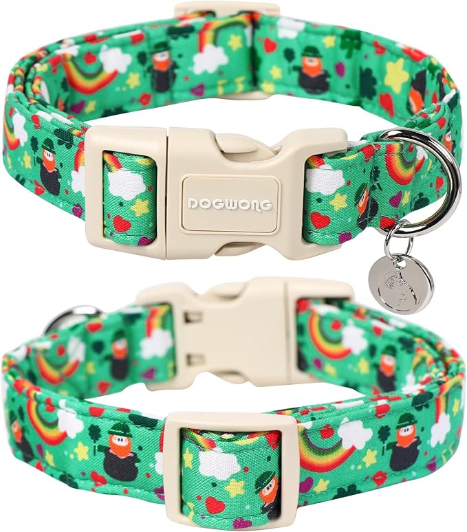 DOGWONG St. Patrick's Day Dog Collar, Lucky Clover Shamrock Green Dog Collar - Image 2