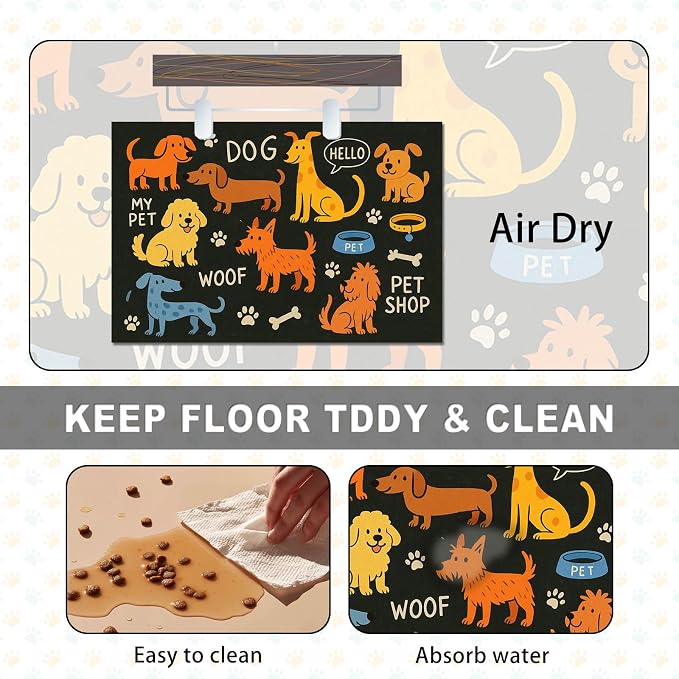Cute Happy Dog Food Mat for Cat Food Mat Food and Water Bowl Pet Feeding Bowl - Image 6
