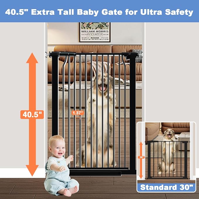65.7"-72.2" Extra Wide Baby Gate, 40.5" Tall Dog Gate Indoor, Walk Through Pet - Image 2