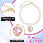2pcs Pearl Collar for Cat Puppy, Small Cute Heart Shape Rhinestone Pet Necklace - Image 4