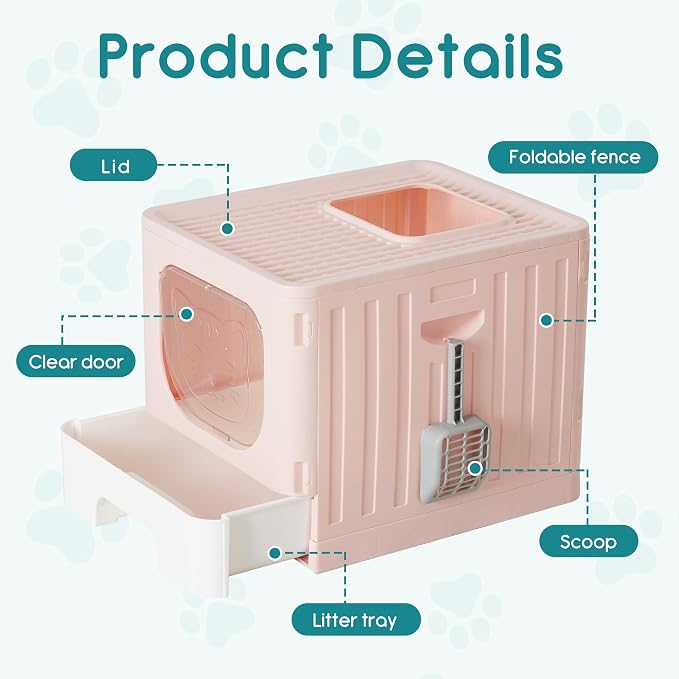 OLIXIS Cat Litter Box with Lid, Large Foldable Cat Box with Litter Scoop - Image 5
