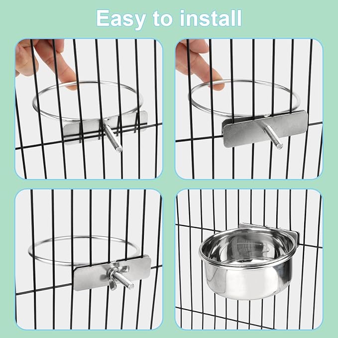 Hypeety Pet Bird Food Feeding and Drinking Hanging Cup Clamp Holder Stainless - Image 3