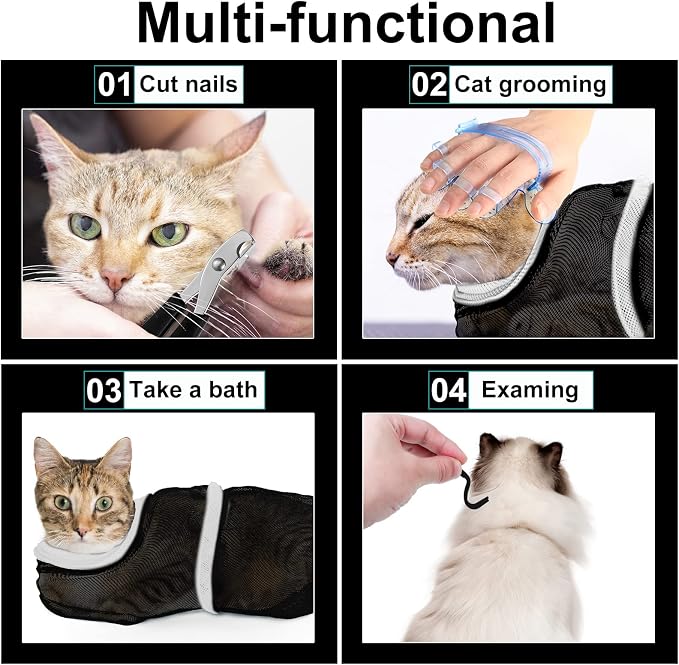 Patelai 5 Pcs Cat Bathing Bag Set Cat Grooming Bag Adjustable Pet Shower Net - Image 5