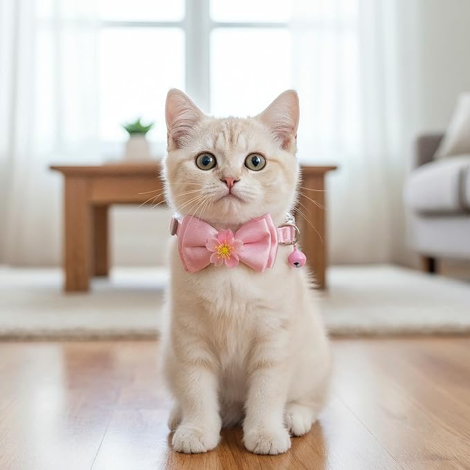 Larrel 2 Pcs Pink Cat Collar Bow, Adjustable Comfortable Pearl Cat Collar - Image 6