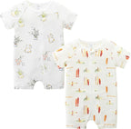Unisex Summer Trendy 2-Pack Rompers Short Sleeve Zipped Bodysuit Infant Cotton by JingleBaBa