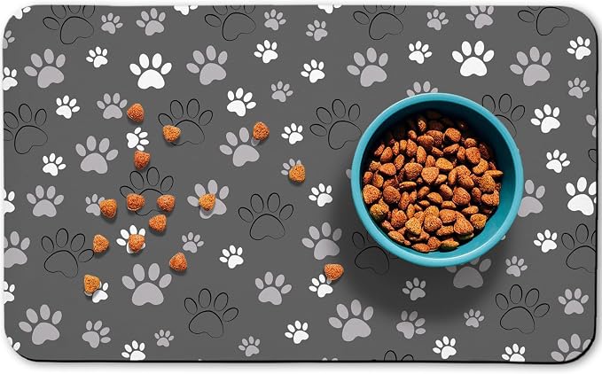Dog Food Mat, Absorbent Water Bowl Mats Cat Pet Feeding Placemats Dark Gray 17 by Zoeeya