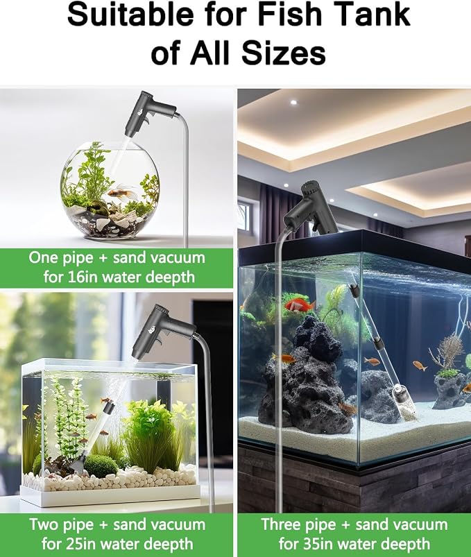 AQQA Aquarium Gravel Cleaner, 4-in-1 Upgrade Suction Power Manual Fish Tank - Image 5