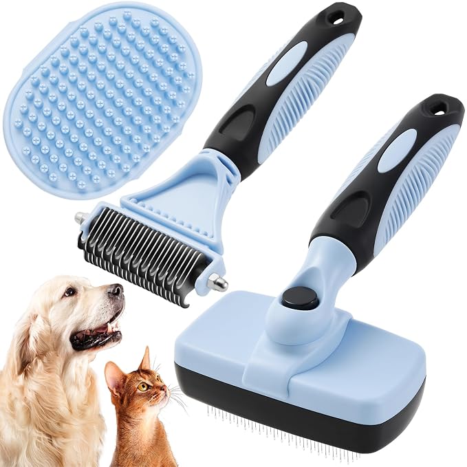 3PCS Cat & Dog Brush Set: Slicker & Deshedding Brush, Dematting Comb, and Bath by XAQMHSW
