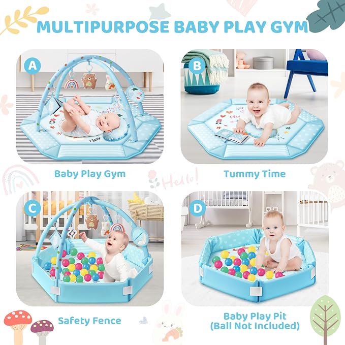 Baby Gym Play Mat, 8-in-1 Tummy Time Mat & Ball Pit - Image 3