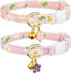 2 Pack Cotton Breakaway Cat Collar Purple and Pink Flowers Pendant Cute Kitten by Fyeqyaou