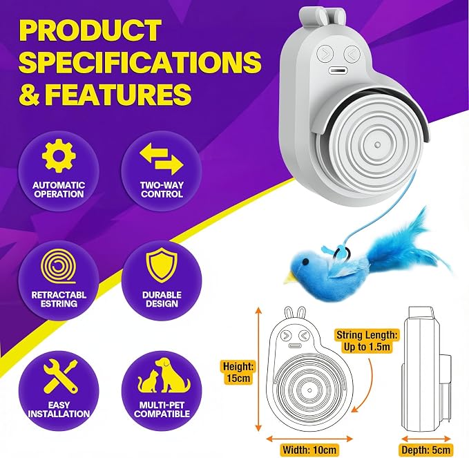 Interactive Cat Toys for Indoor Cats: Automatic Electric Flying Bird Feather & - Image 3