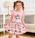 Girls Skirt Set 2 Piece Outfit Toddler Summer Clothes Ruffle Sleeve T-Shirt Bow - Image 2