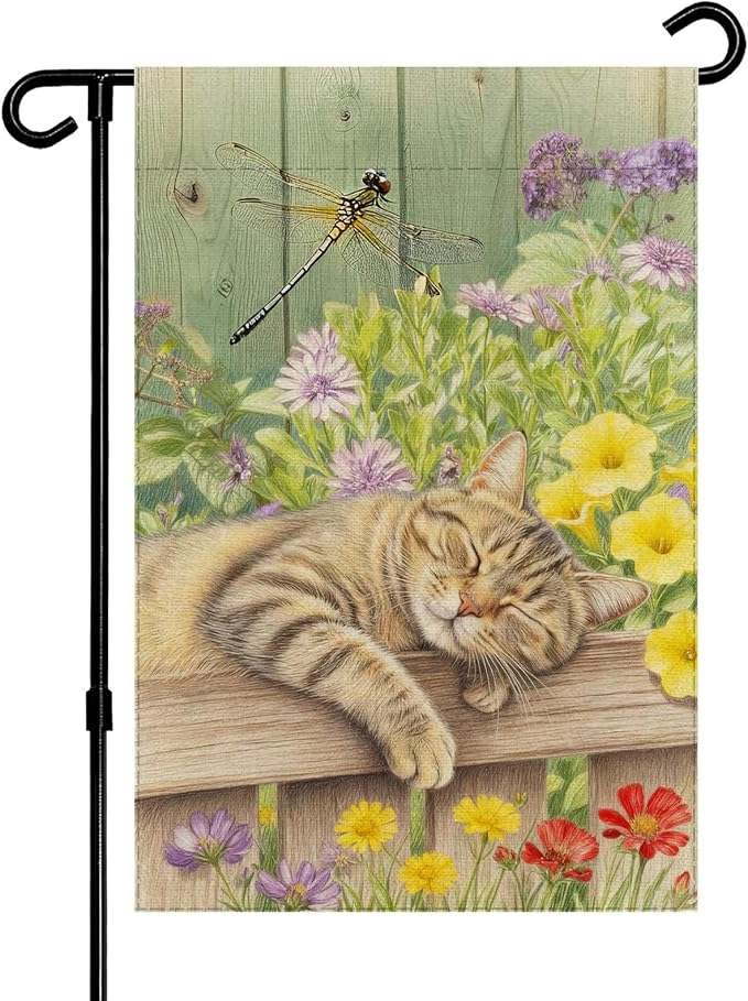 Sleeping Cat Garden Flag Double Sided Home Decorative, Spring Summer Garden by ALEXMACLIST