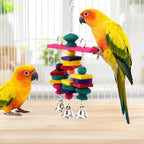 Hypeety Parrot Hanging Swing Bells Chew Toy Colorful Hanging Wood Block Natural - Image 5