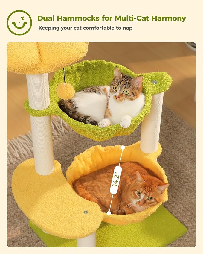 Flower Cat Tree with 2 Large Hammocks, 37.4" Small Cat Tower - Image 3
