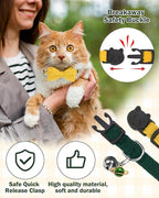 Cat Collar Breakaway with Bells, Soft Cotton Green Cat Bowtie Collar - Image 3