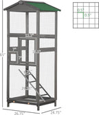 PawHut 65" Wooden Bird Cage Outdoor Aviary House - Image 7