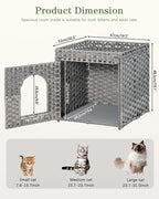 Cat Litter Enclosure with Hidden Litter Mat and Rattan Cat House, Supports Two - Image 5