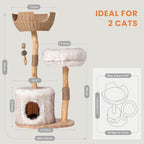 Cat Tree Tower with Two Real Branches, 44 INCH Wood Modern Cat Tower with - Image 7