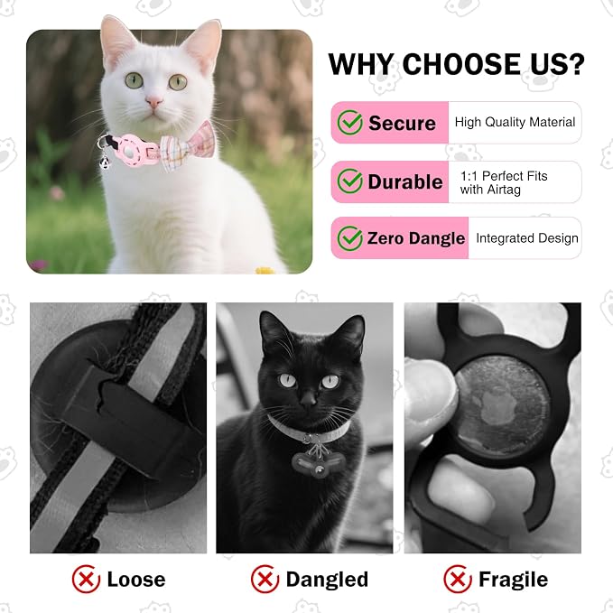 Airtag Cat Collar with Bells and Bowtie -Safety Elastic Band Kitten Collar - Image 6