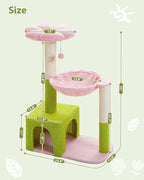 Flower Cat Tree with Large Metal Frame Hammock, Cat Condo with Pink Top Perch - Image 7