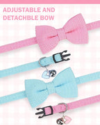 Cat Collar Breakaway with Bells, Soft Cotton Pink Cat Bowtie Collar - Image 3