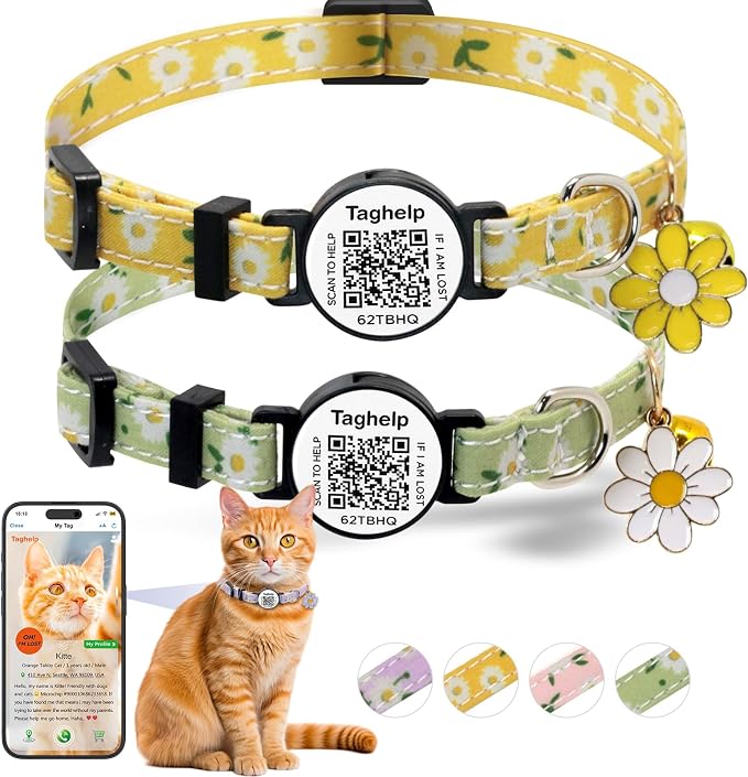 QR Code Breakaway Cat Collar 2-Pack, Safety Collar by Taghelp