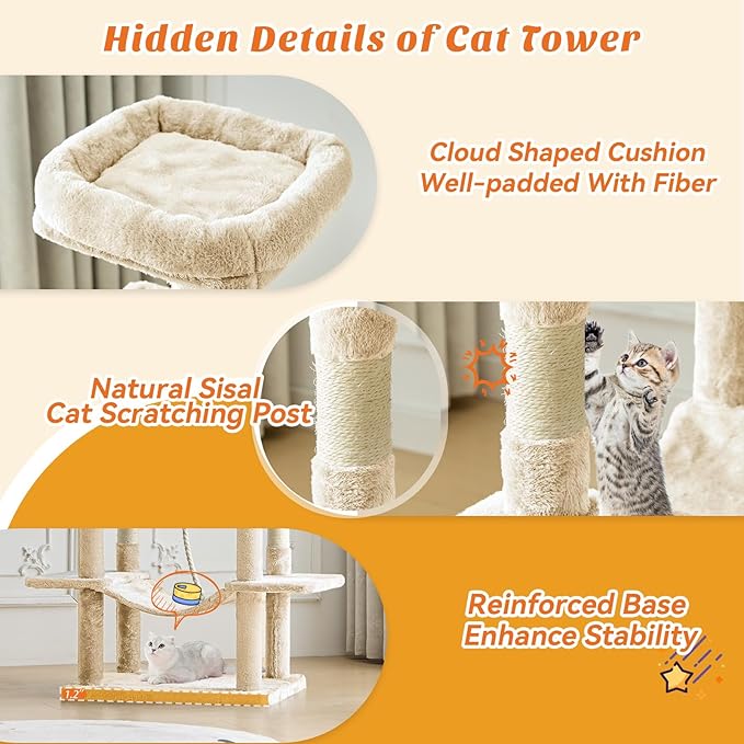Sweetcrispy 66 inch Cat Tree Tower, Large Multi Level Cat Climbing Tower - Image 5