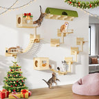 Cat Wall Shelves, 18-in-1 Solid Wood Wall-Mounted Cats Furniture Set - Image 7
