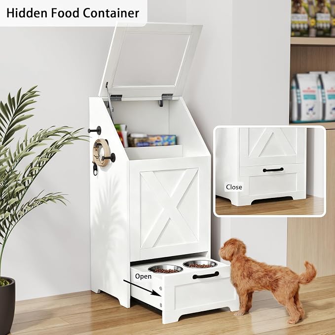 Dog Feeding Station with Storage Cabinet and 2 Elevated Dog Bowls, Hidden Pet - Image 6