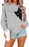 FRYAID Cat Sweatshirt Women Funny Black Cat Graphic Sweater Casual Cat Crewneck by FRYAID