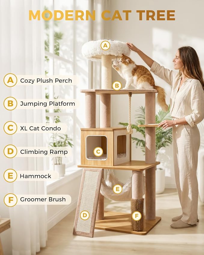 61" Modern Cat Tree Tower for Indoor Cats, Luxury Climbing Tower - Image 2