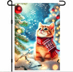Christmas Garden Flag Winter Flag Cute Kitten Scarf Snow Scene Outdoor Yard by BlissYard