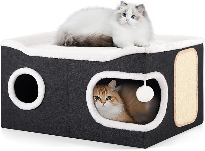 Cat Beds for Indoor Cats, Extra Wide Cat Cube House for Multi Cats, Foldable by Shikha