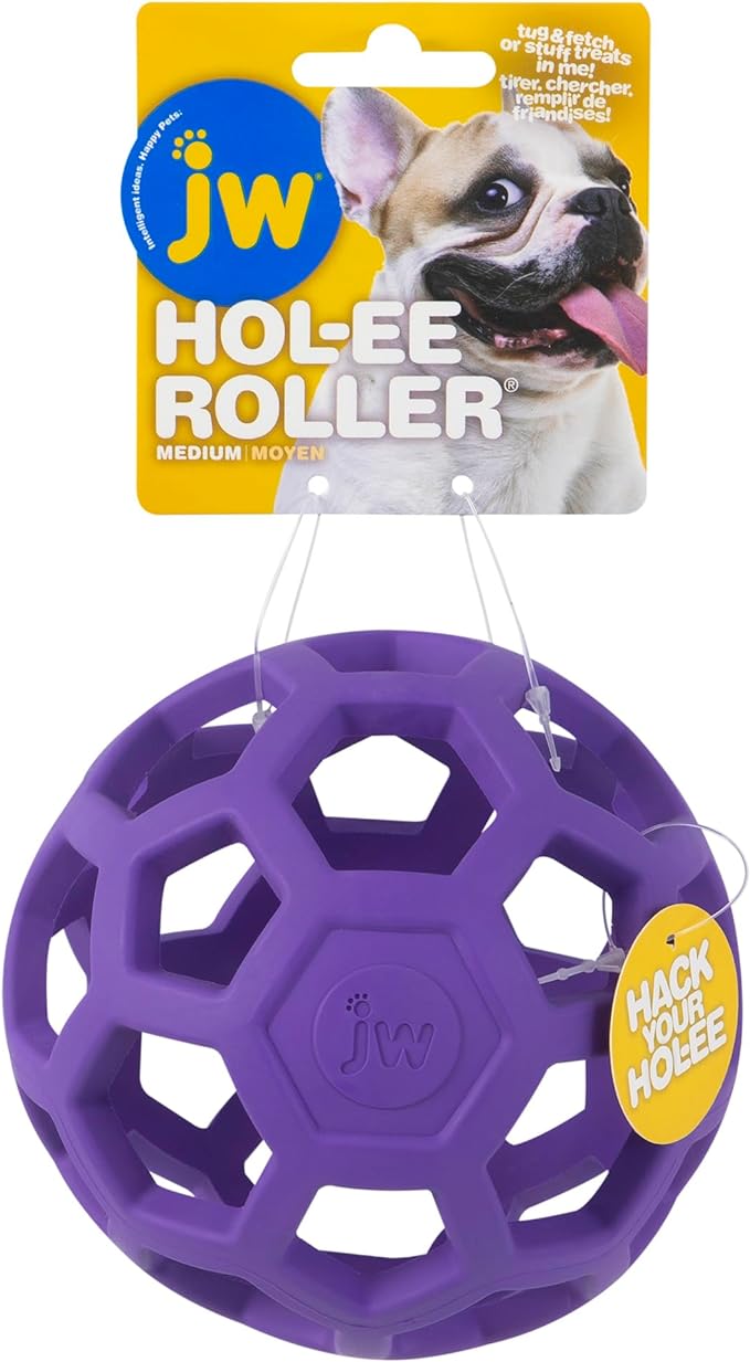 JW Pet Hol-ee Roller Dog Toy Puzzle Ball, Natural Rubber, Colors May Vary by JWPet