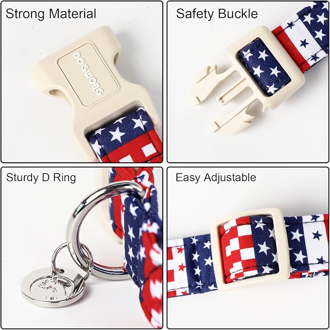 DOGWONG Cotton Dog Collar, Patriotic Dog Collar Durable Soft Natural Fabric Pet - Image 3