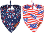 PTDECOR American Flag Dog Bandana 4th of July Dog Scarf Reversible Red Blue by PTDECOR