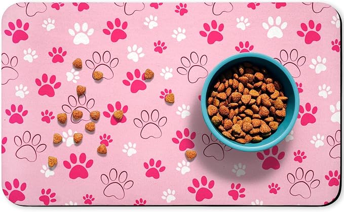 Dog Food Mat, Absorbent Water Bowl Mats Cat Pet Feeding Placemats Pink 12 * 20 by Zoeeya