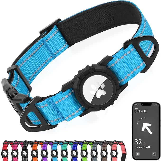 Joytale Airtag Dog Collar, Waterproof Dual D-Rings, Reflective Pet Collar by Joytale