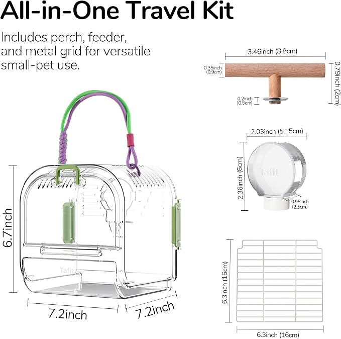 Bird Travel Carrier Cage with Metal Perch, Bottom Mesh, Food Bowl Tray - Image 9