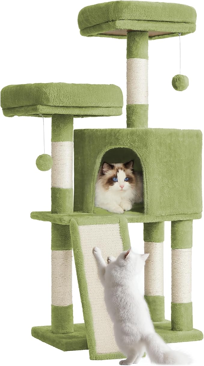 Feandrea Cat Tree, 45.3-Inch Cat Tower, Plush Condo by FeandreabySONGMICSHOME